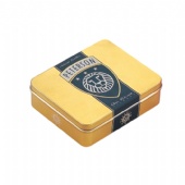 golden rectangular promotional tin box